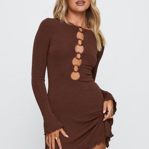 Dejonge Long Sleeve Ring Mini Dress Brown