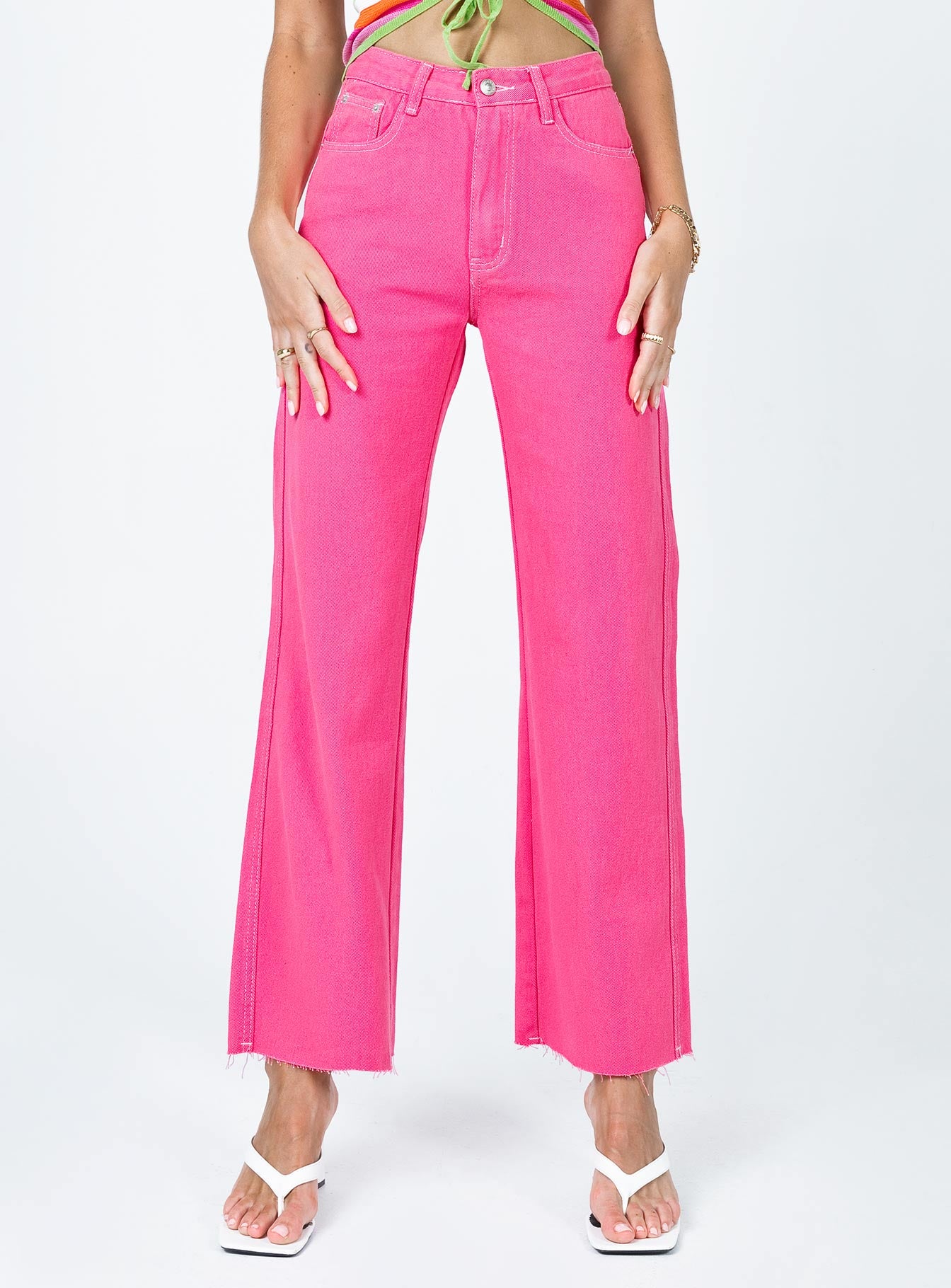 Popsicle Straight Leg Denim Jeans Pink