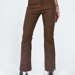 Aalia Wide Leg Denim Jeans Brown