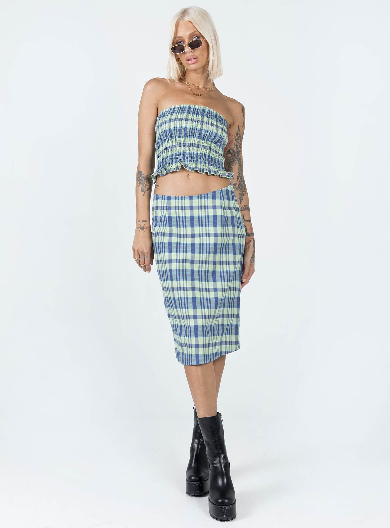 Motel Harriet Skirt Colourpop Check Blue - Image 2