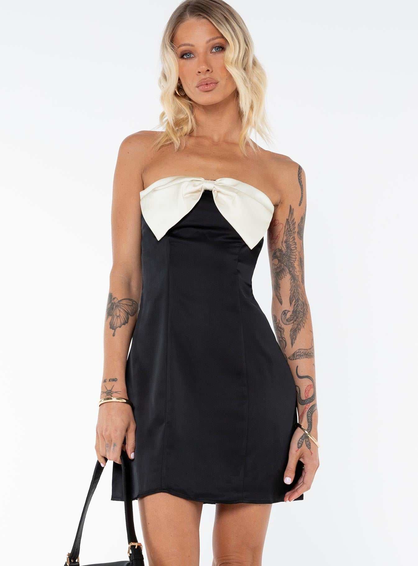 Kesy Bow Tie Mini Dress Black Tall - Image 2