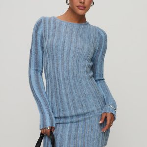 Postcodes Long Sleeve Mini Dress Blue
