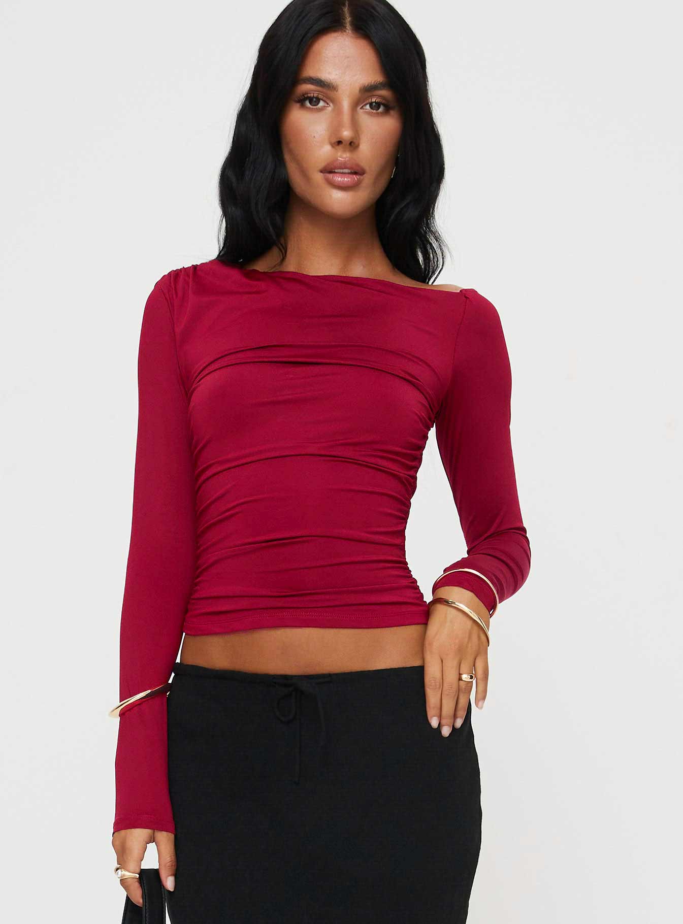 Spiller Off The Shoulder Top Burgundy - Image 2