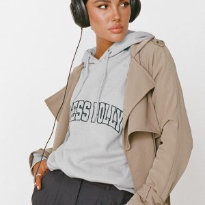 Princess Polly Hooded Sweatshirt Collegiate Text Grey / Green