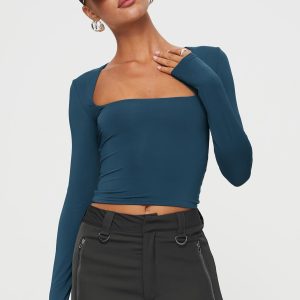 Back In Time Long Sleeve Top Navy