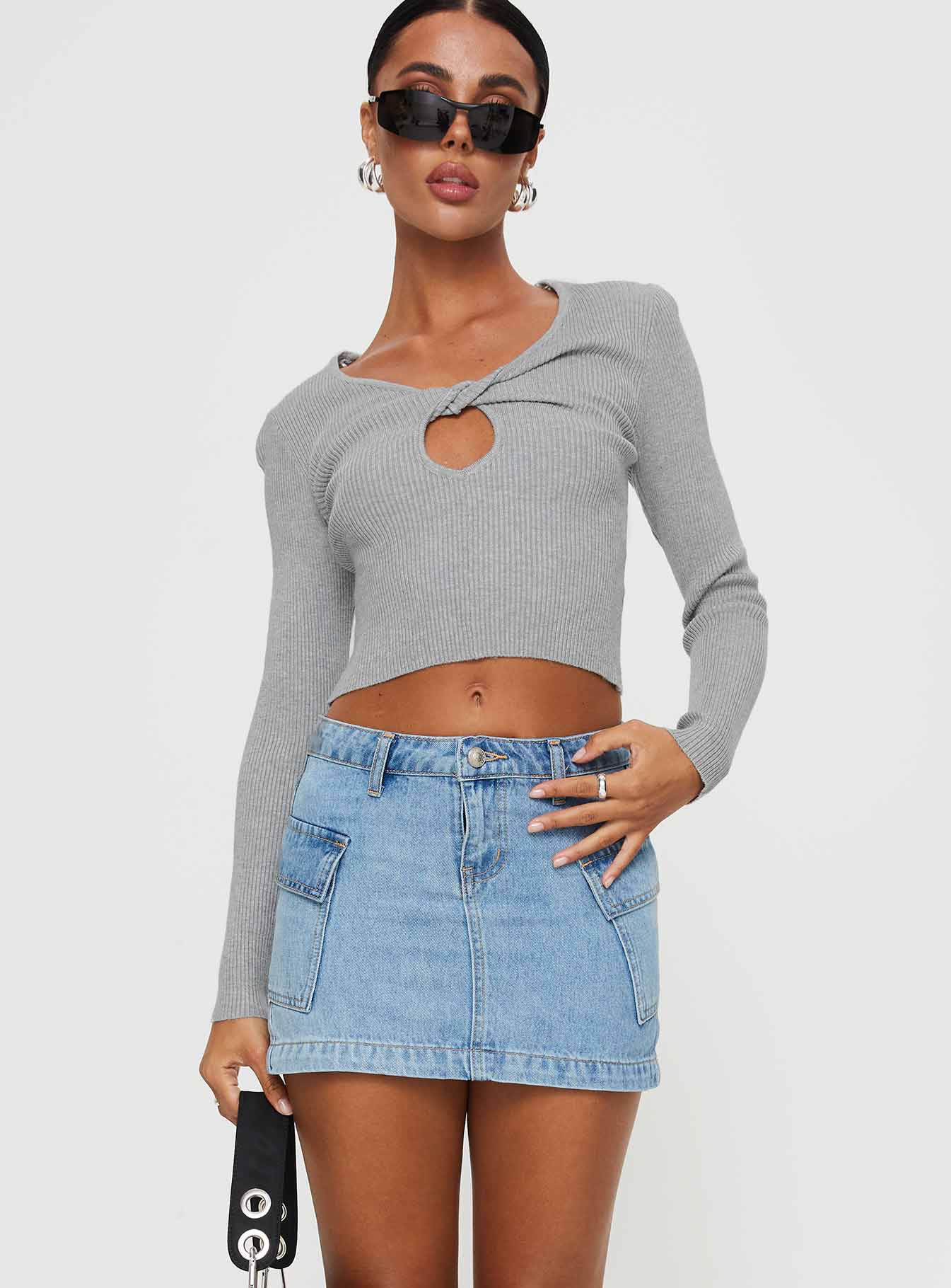 Zakai Cargo Denim Mini Skirt Ice Blue - Image 2