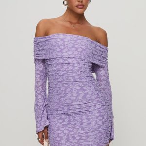 Intereste Long Sleeve Mini Dress Purple