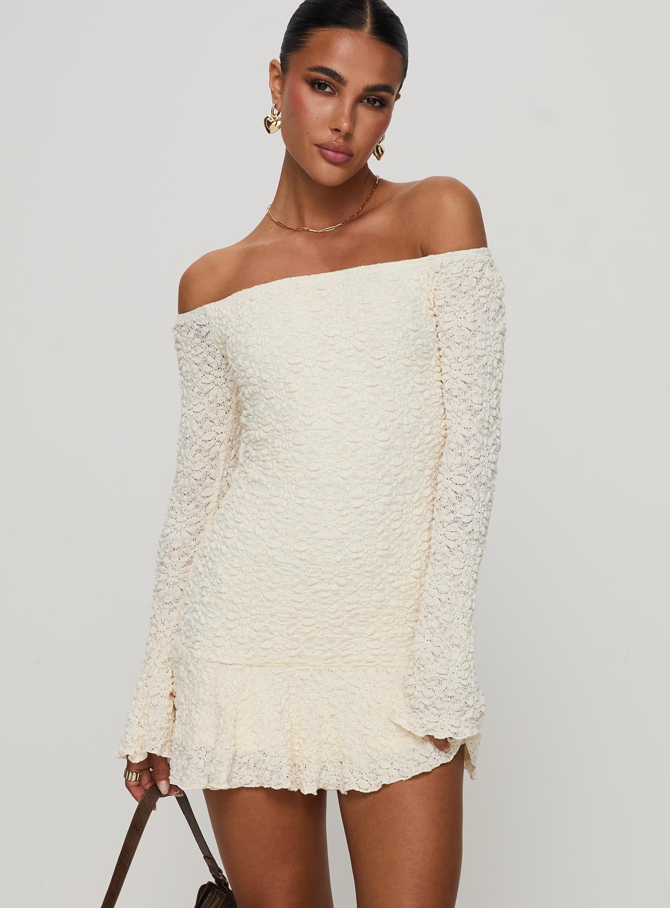 Vancesca Long Sleeve Mini Dress Cream - Image 2