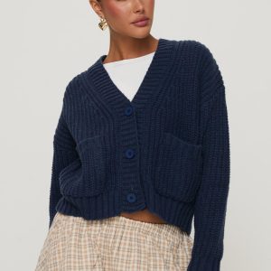 Osias Cable Knit Cardigan Navy