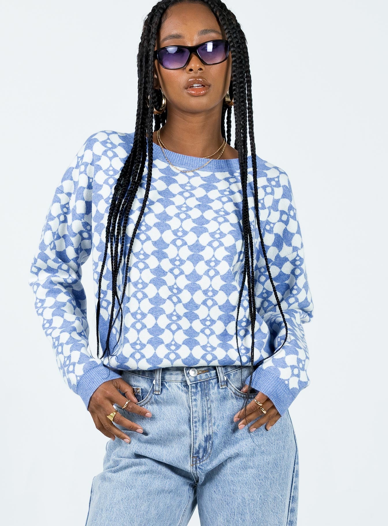 Elewa Geo Sweater Blue / White