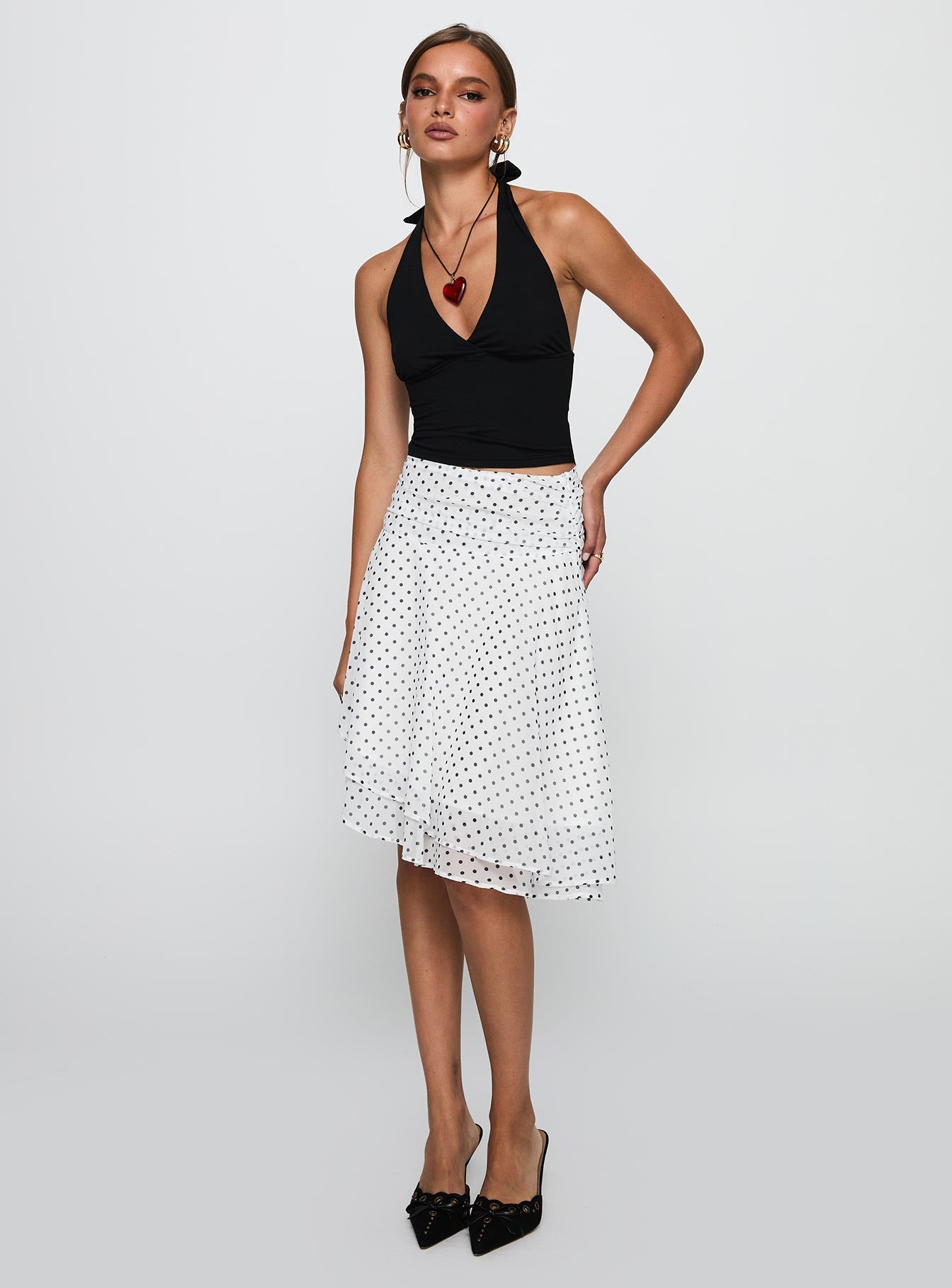 Evanescence Asymmetrical Midi Skirt White / Polka Dot - Image 2