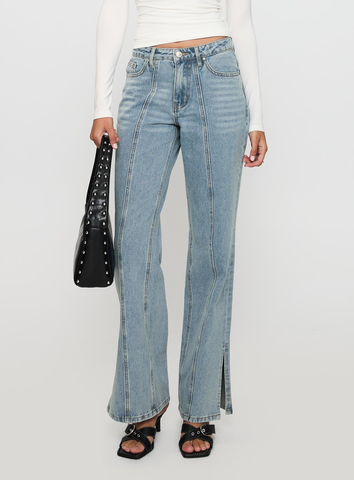 White Mustang Mid Rise Straight Leg Jean Light Blue