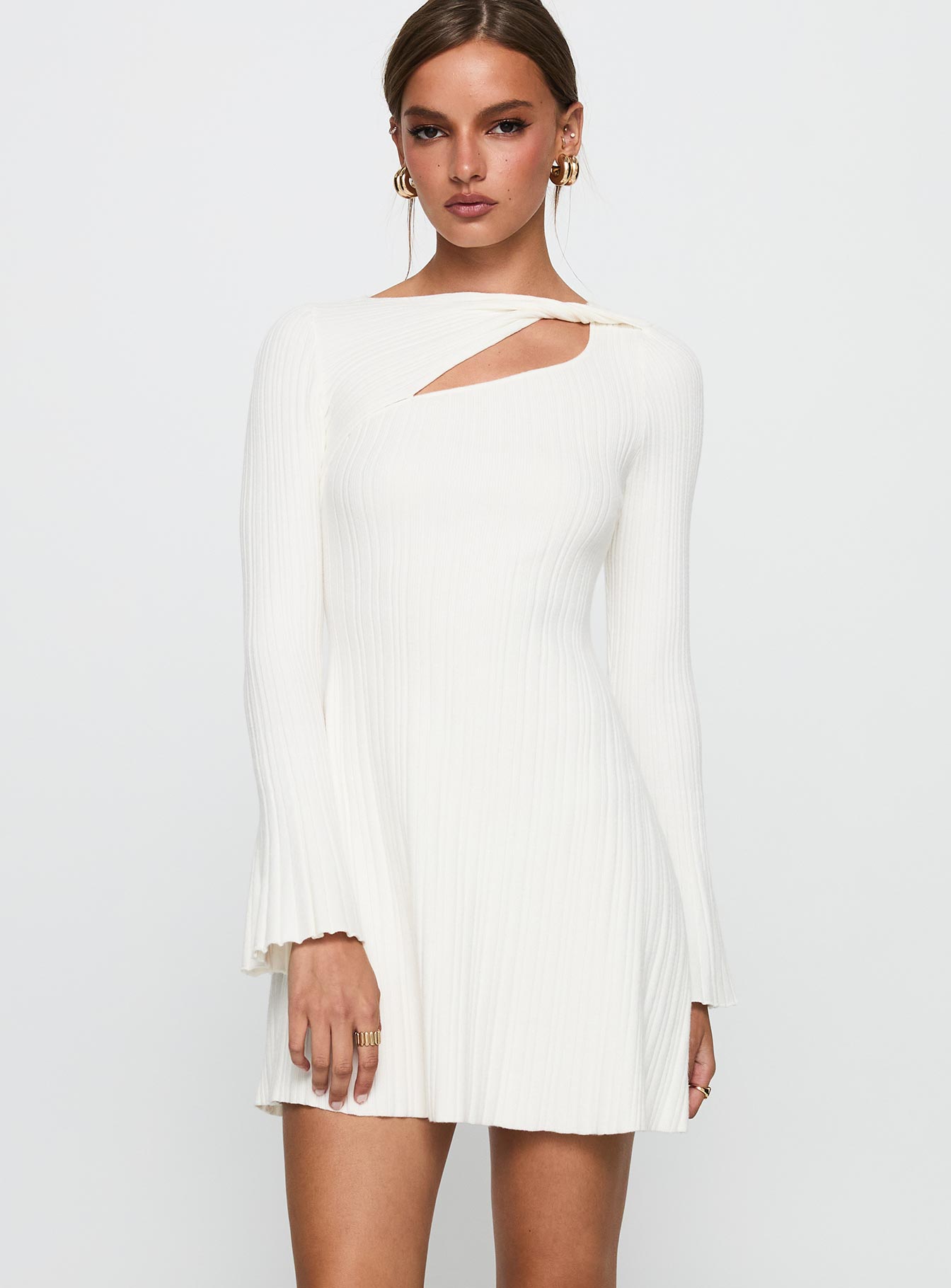 Terraces Long Sleeve Mini Dress White - Image 2