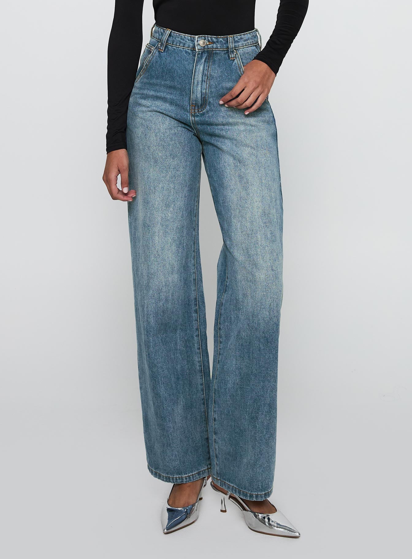 Sacramento High Rise Straight Leg Jeans Mid Blue Denim - Image 2