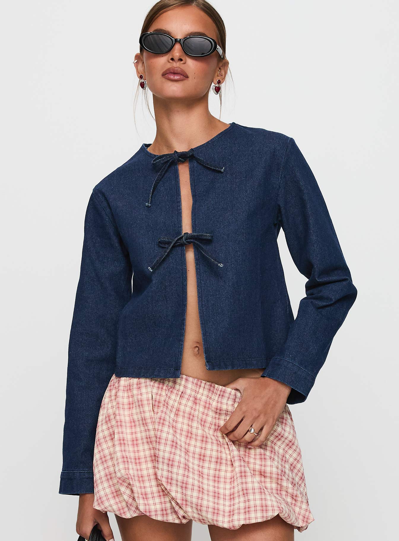 Never Alone Tie Detail Jacket Denim - Image 2