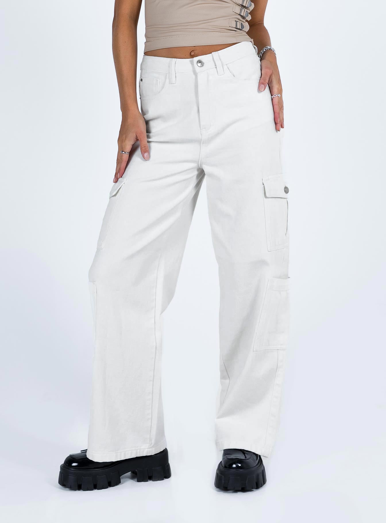 Barbara Cargo Jeans White Denim - Image 2