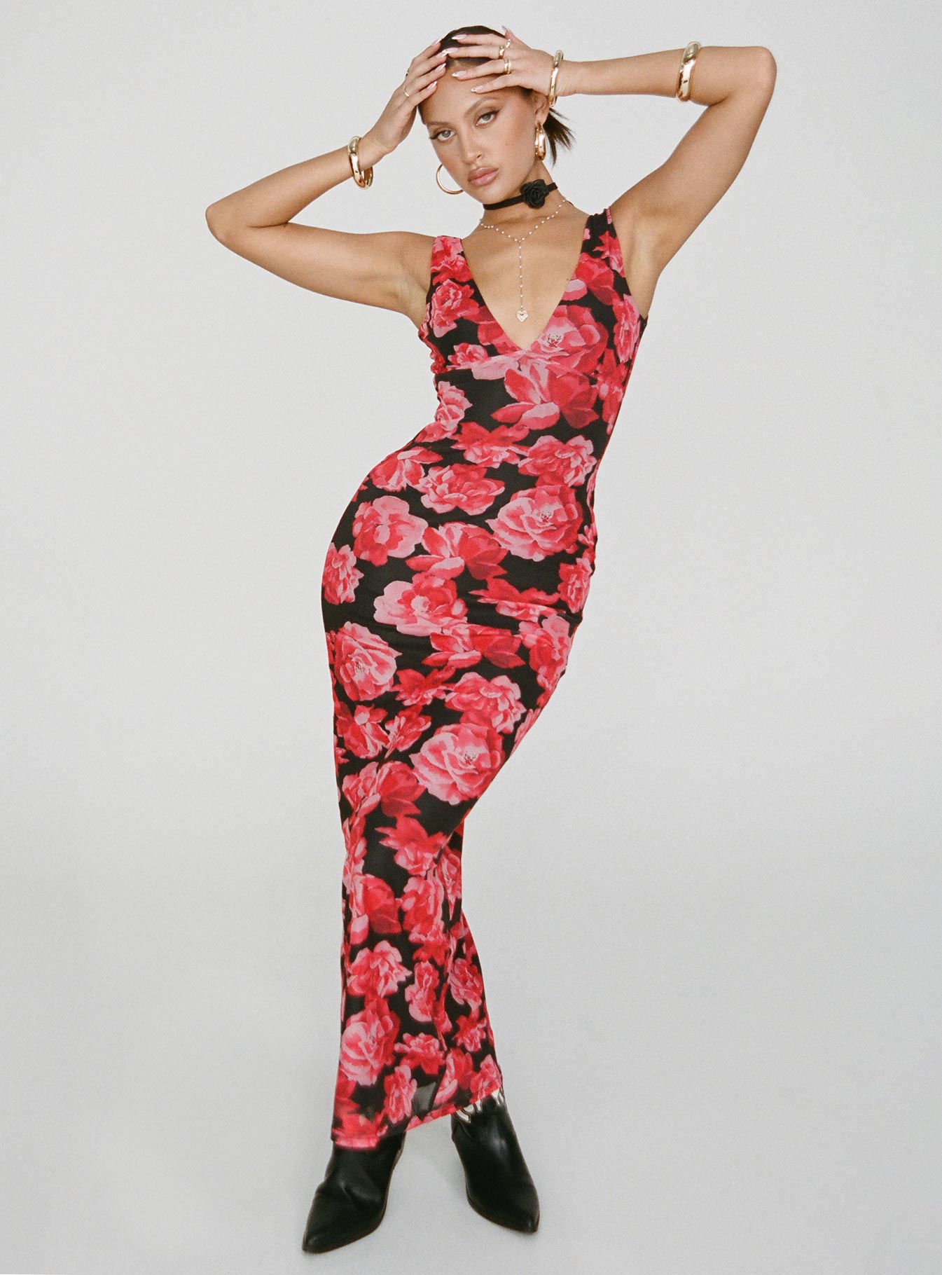 Lauers Maxi Dress Red Floral / Black - Image 3