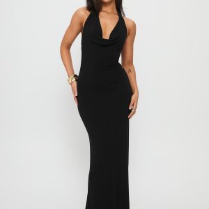 Diamonde Halter Scarf Maxi Dress Black