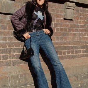 Ralbartia Stripe Belted Jeans Mid Wash