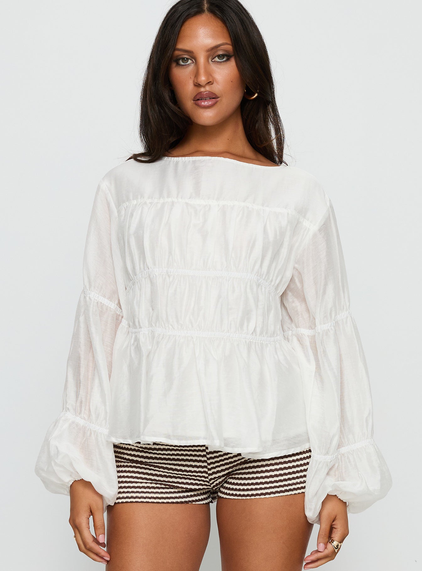 Xamira Ruched Long Sleeve Top White - Image 2