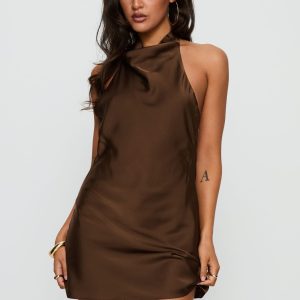A-list Halter Cowl Neck Mini Dress Chocolate