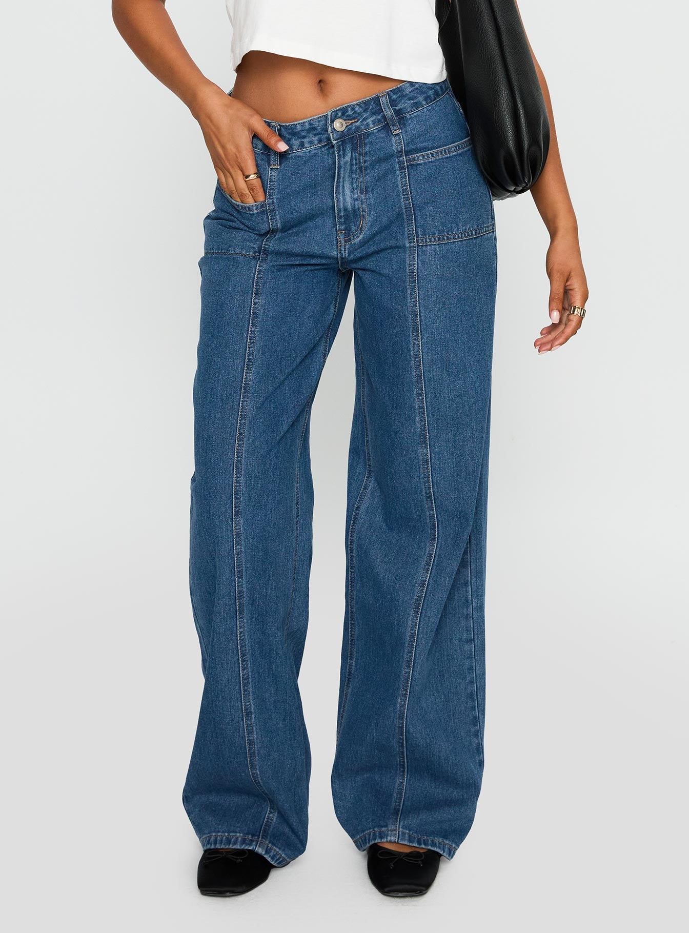 Taji Mid Rise Wide Leg Jeans Dark Blue - Image 2