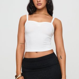 Essentials Ruched Rib Cami Top White