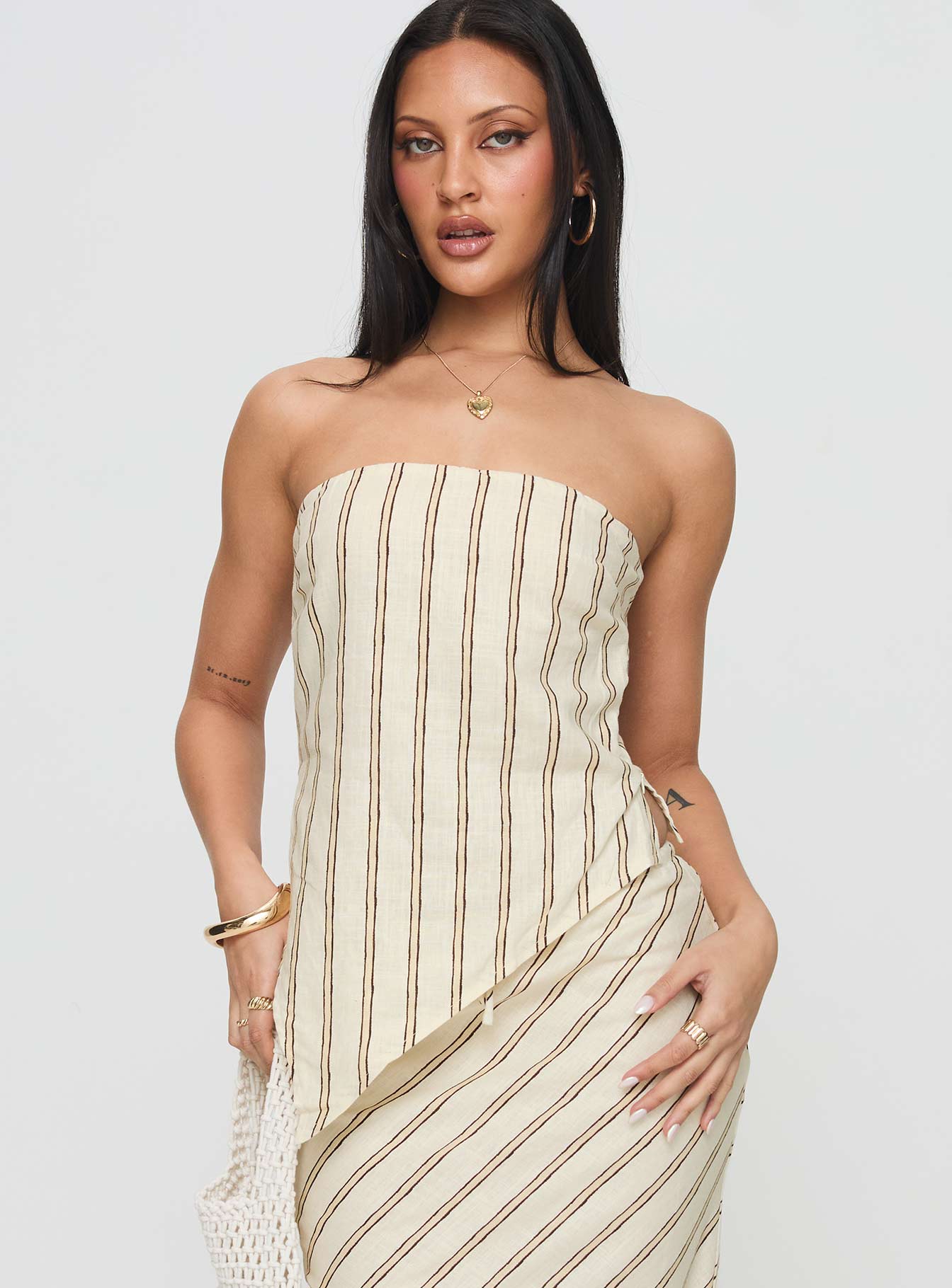 Birdie Asymmetric Linen Blend Top Cream - Image 2