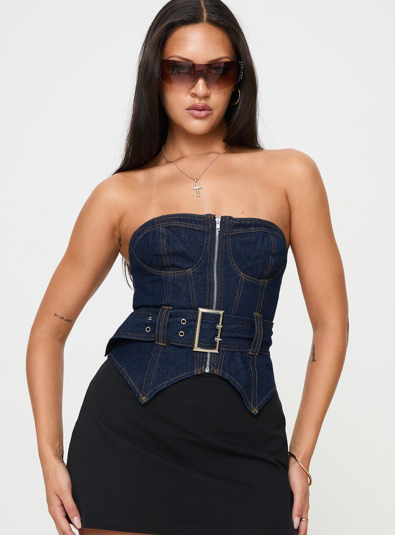 Curl Curl Strapless Denim Top Dark Wash - Image 2
