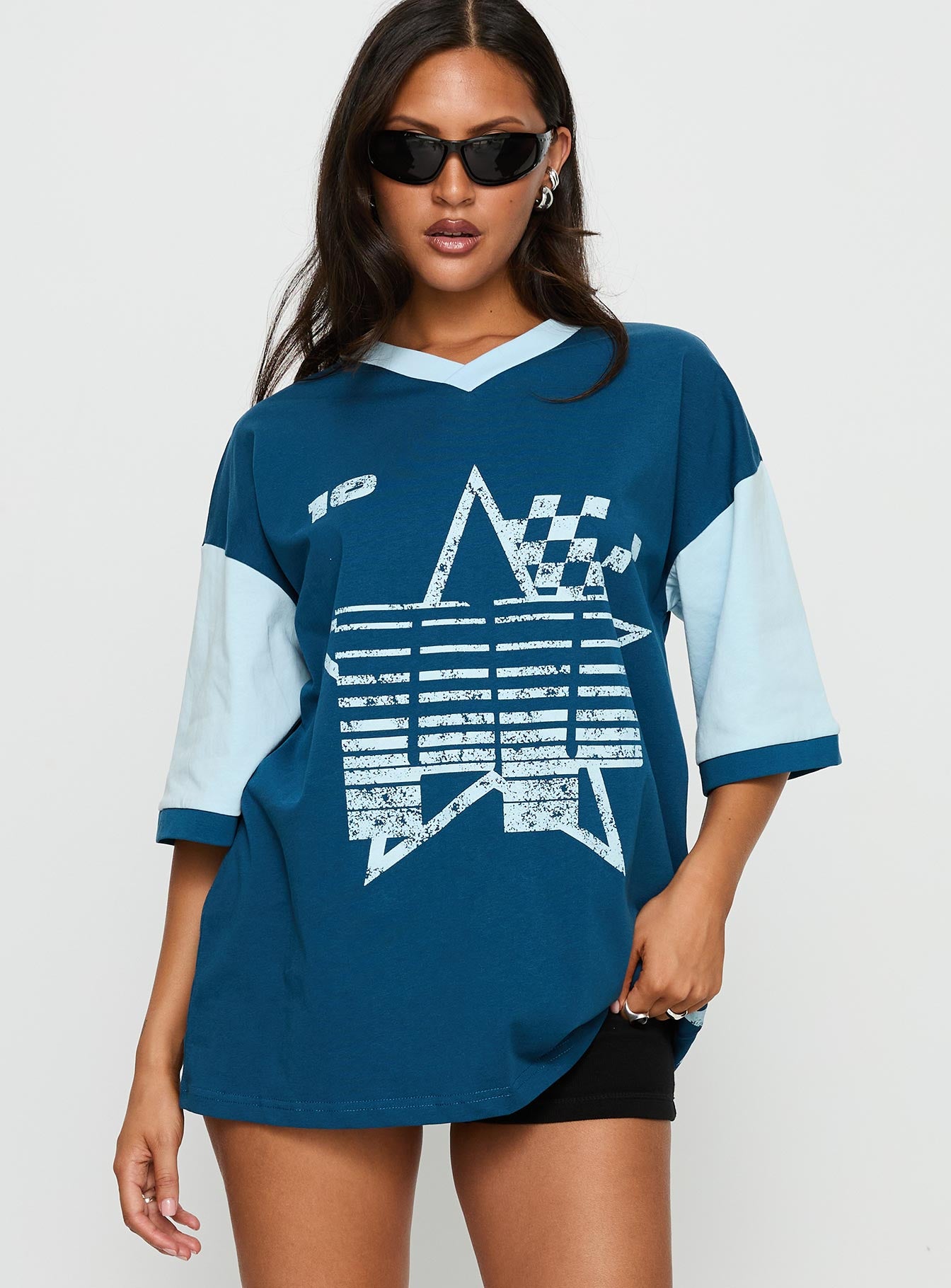 Nachell Short Sleeve Moto Top Blue - Image 2