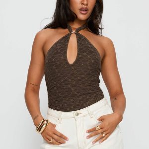 Libbey Hardware Detail Textured Bodysuit Brown