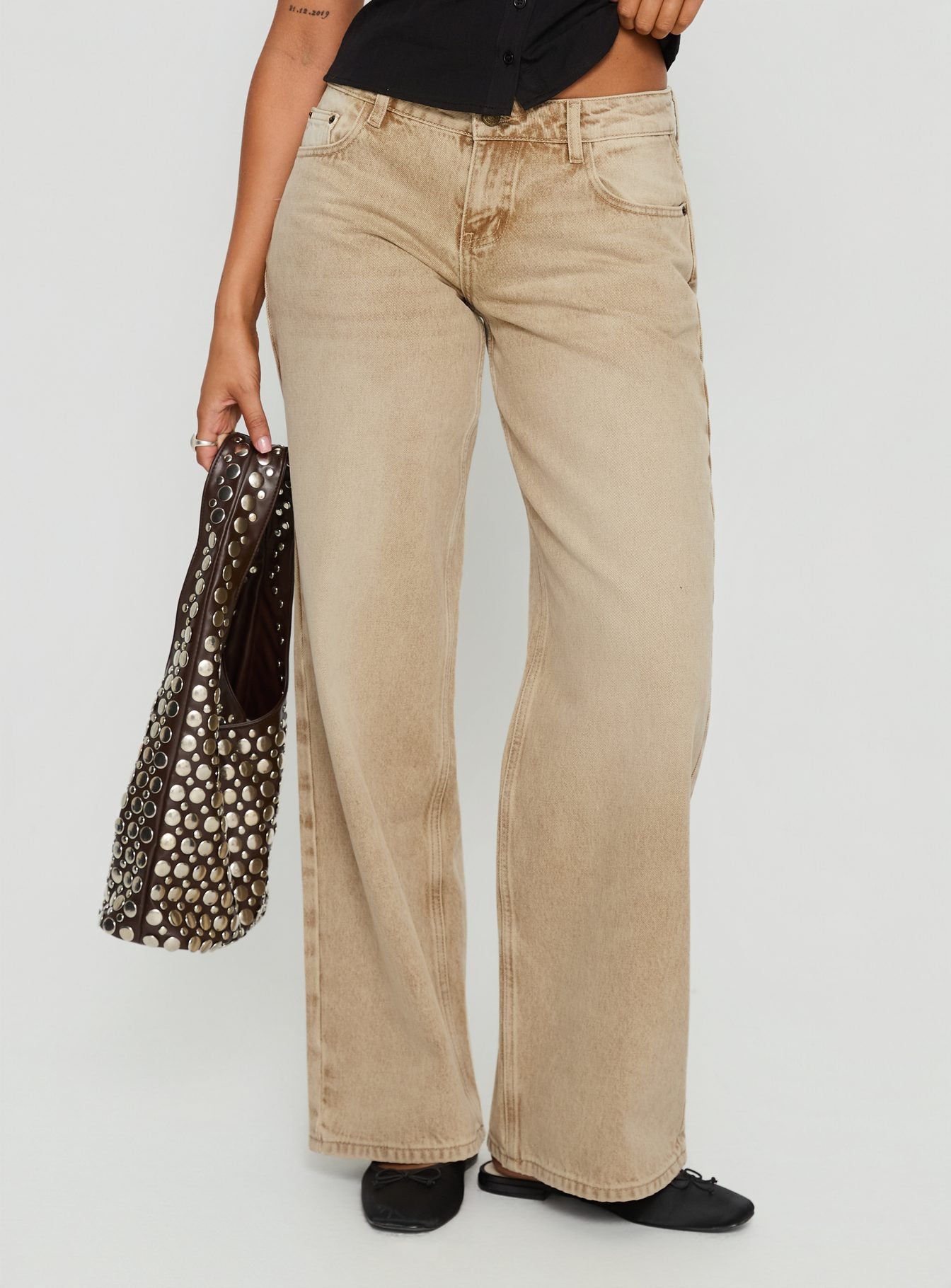 Ellanor Low Rise Straight Leg Jeans Tan - Image 2