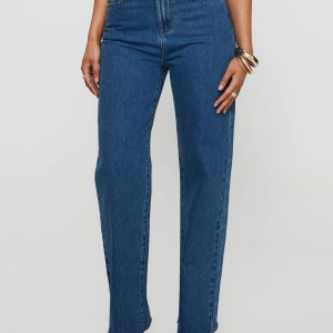 Kalinda High Rise Straight Leg Jeans Mid Blue