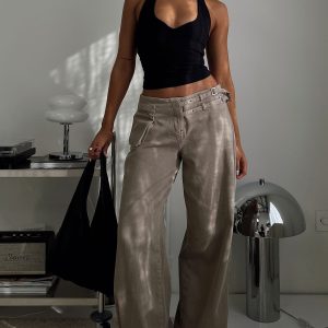 Paltrow Mid Rise Wide Leg Cargo Jeans Washed Brown Petite