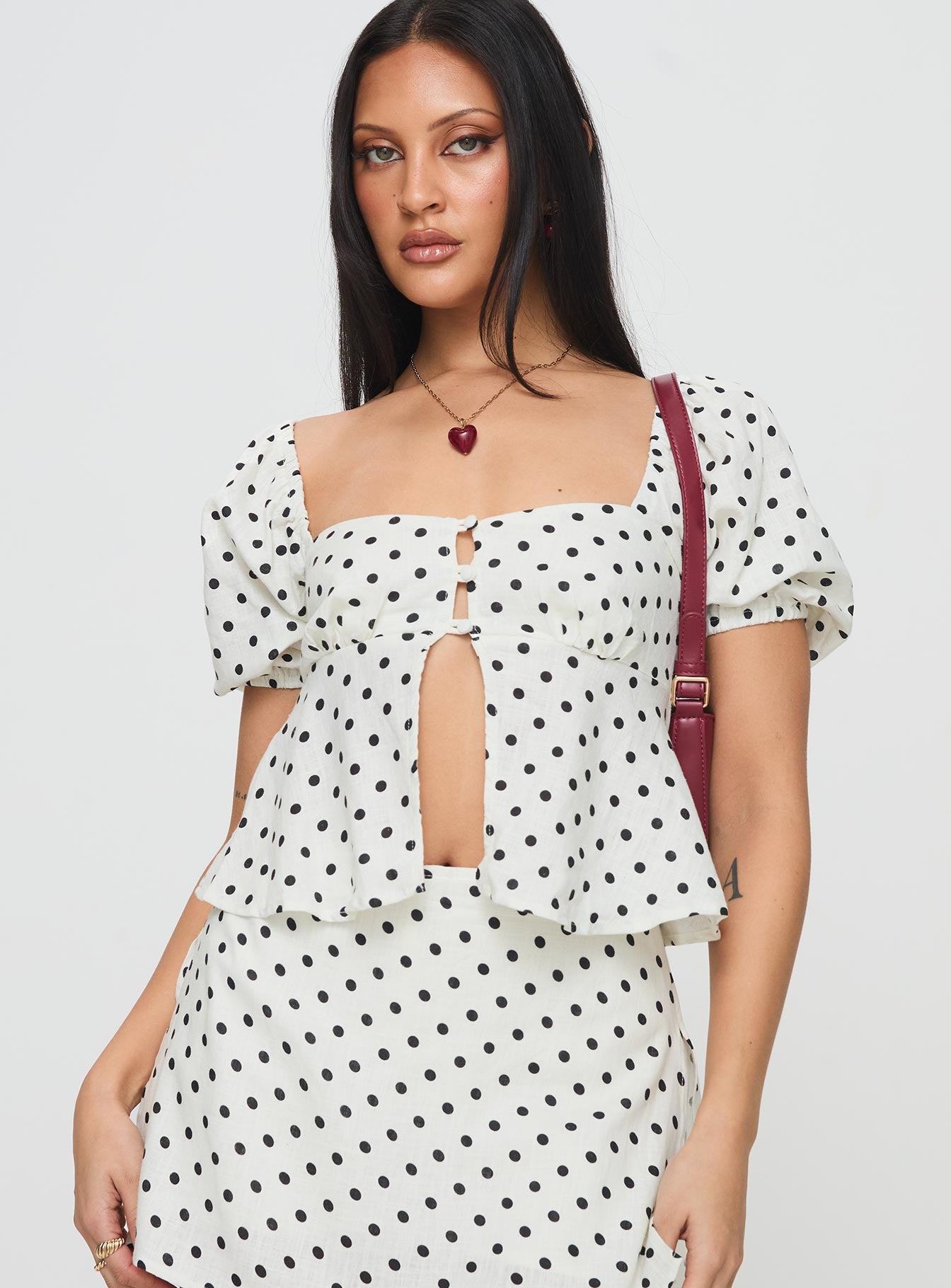 Passionfruit Linen Blend Top Cream/Black Polka Dot - Image 2