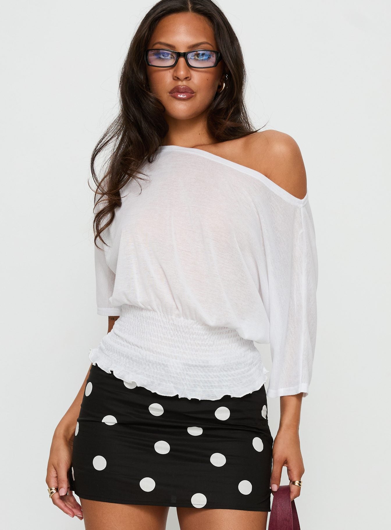 Dayten Off Shoulder Sheer Top White - Image 2