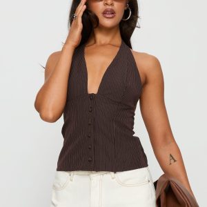 Serefina Halter Top Brown Stripe