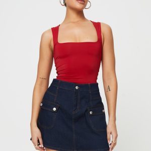 Mirrow Denim Mini Skirt Dark Wash