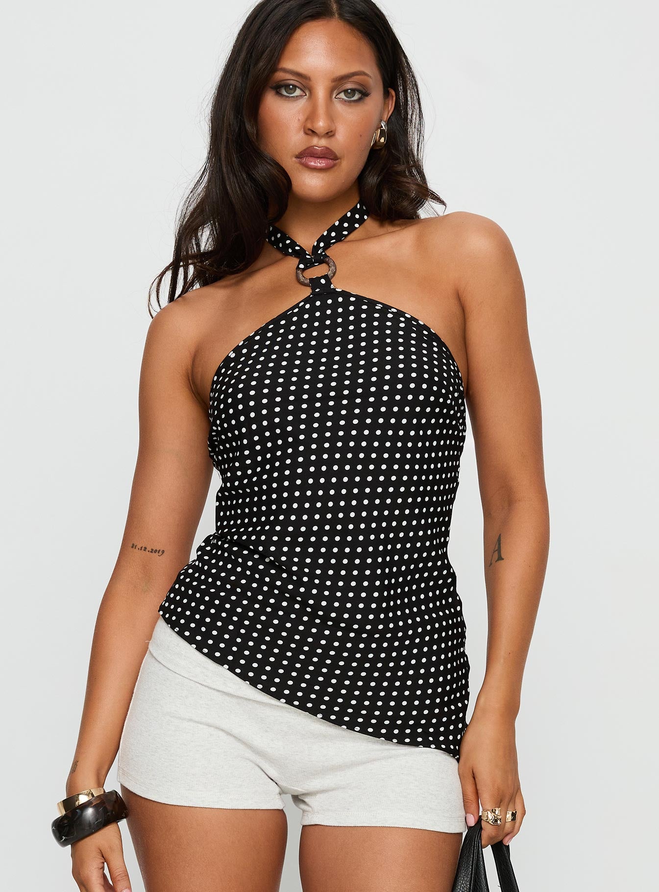 Clerissa Ring Detail Top Black Polka - Image 2