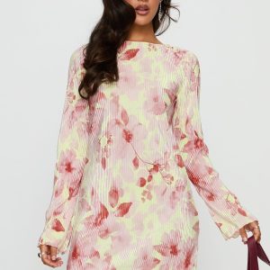 Odelie Long Sleeve Plisse Mini Dress Multi Floral