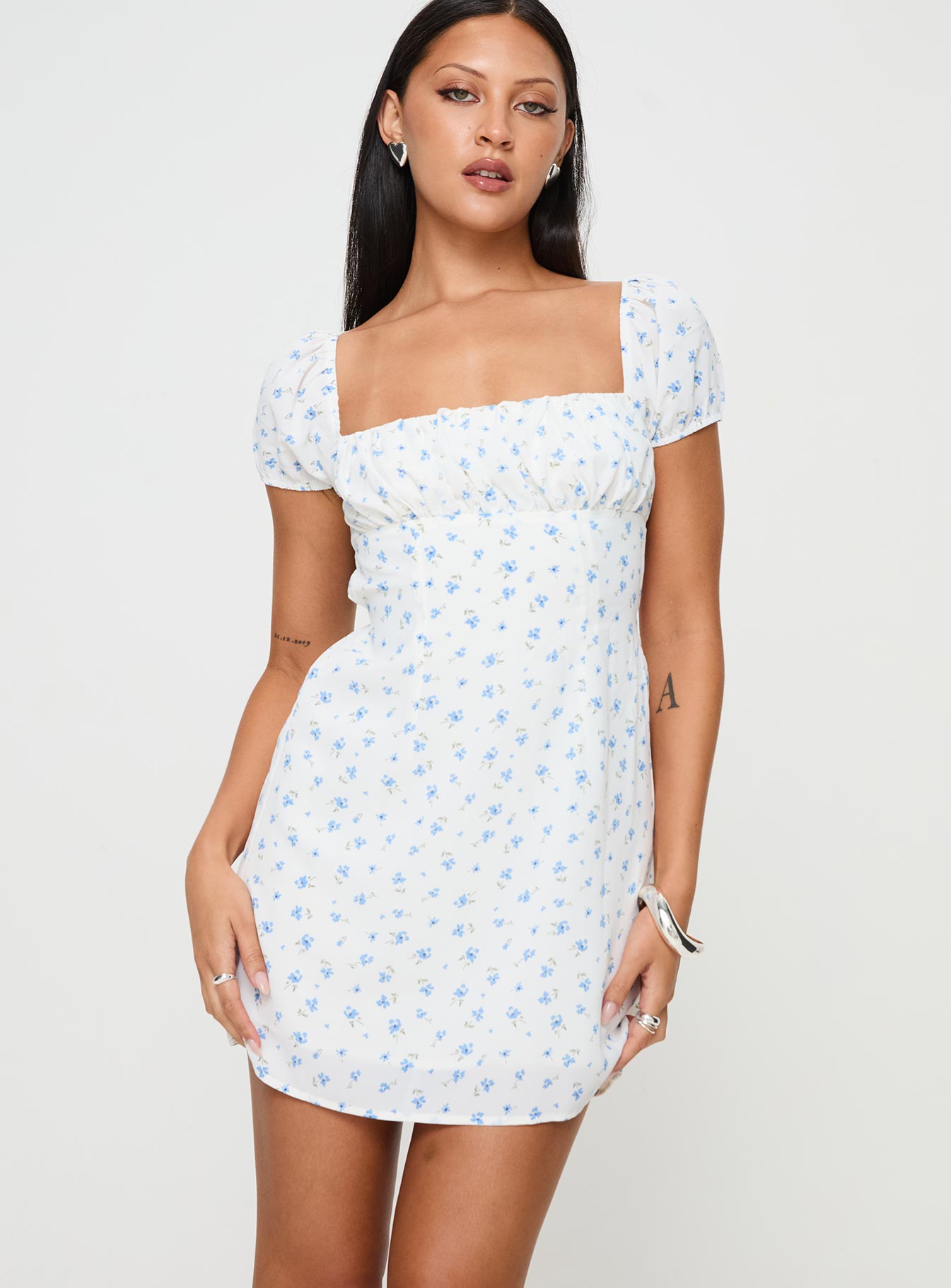 Powells Mini Dress White / Blue Floral - Image 2