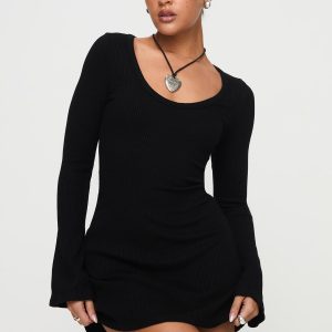 Best Interest Long Sleeve Mini Dress Black Tall