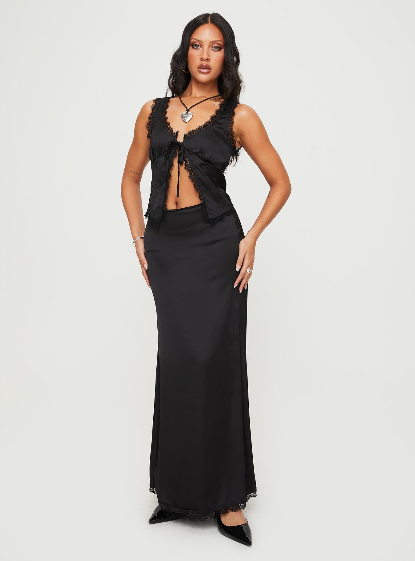 Mavie Satin Maxi Set Black - Image 2
