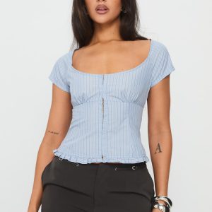 Nymera Short Sleeve Blouse Top Blue Stripe