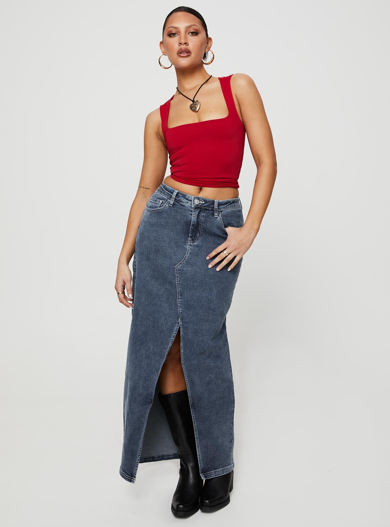 Batkins Maxi Skirt Dark Wash Denim - Image 4