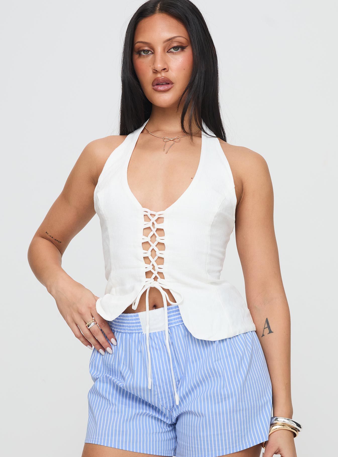 Clouded Linen Blend Vest Top White - Image 2