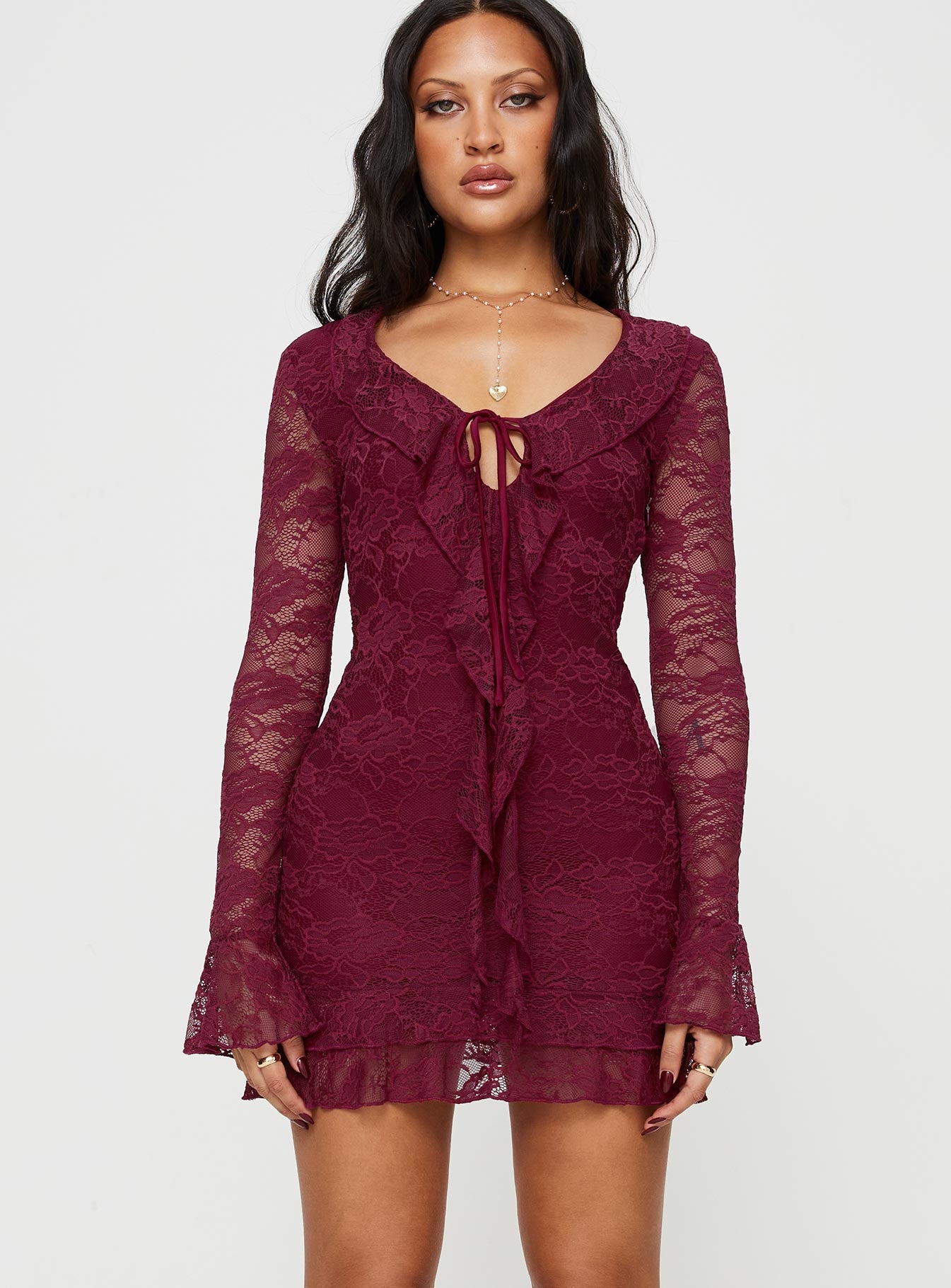 Sidonie Long Sleeve Mini Dress Red - Image 4