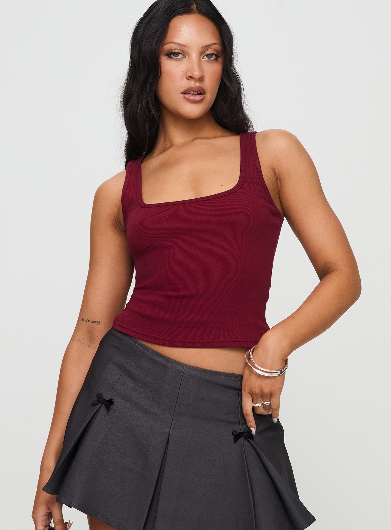 Baseline Square Neck Rib Tank Top Red - Image 2
