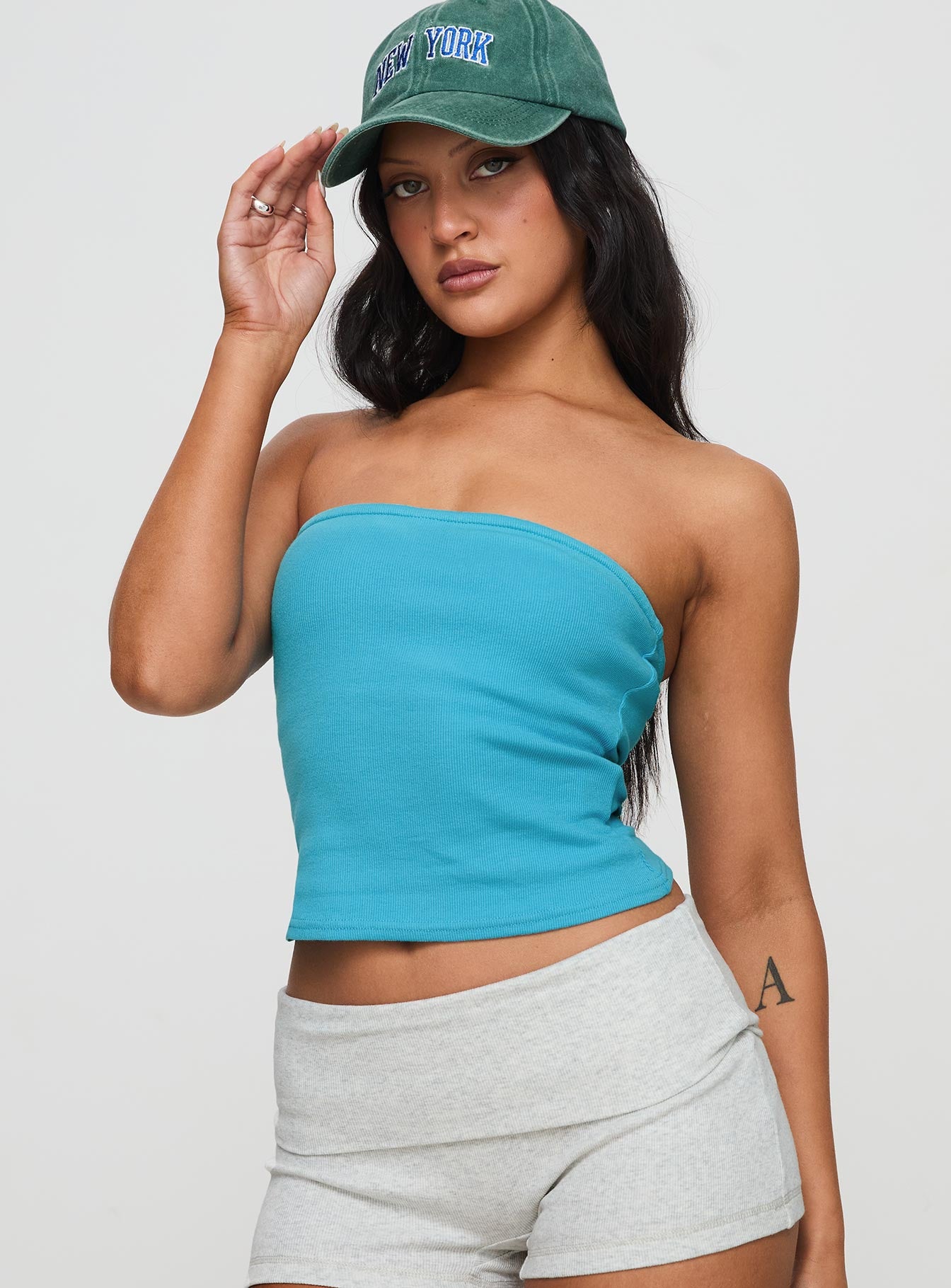 Baseline Strapless Rib Top Blue - Image 2