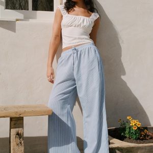 Holiday Tie Front Pant Blue/ White Stripe Petite